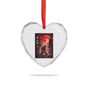 Samurai Bigfoot Heart Crystal Glass Ornament Vintage Japanese Graphic Ukiyo-e Art Sasquatch Red Moon TS10 Print Your Wear