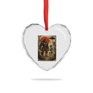 Samurai Bigfoot Japanese UFO Heart Crystal Glass Ornament Sasquatch Ailen Ukiyo-e TS14 Print Your Wear
