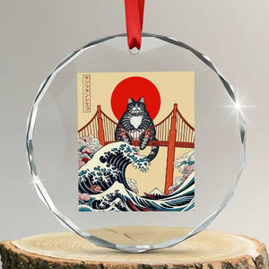 San Francisco Cat Crystal Glass Ornament Vintage Japanese Anime Kawaii Cat Sunset TS14 Transparent Glass 3'' Circle Print Your Wear