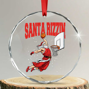 Santa Basketball Christmas Crystal Glass Ornament He Is Rizzin TS14 Transparent Glass 3'' Circle Print Your Wear