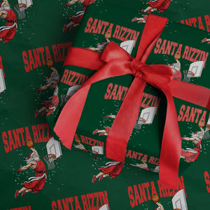 Santa Basketball Christmas Wrapping Paper Roll He Is Rizzin TS14 Green Print Your Wear