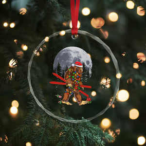 Santa Bigfoot Christmas Crystal Glass Ornament Funny Sasquatch Skiing Snowboard Ski Lover Skier TS10 Print Your Wear