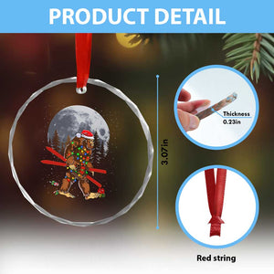 Santa Bigfoot Christmas Crystal Glass Ornament Funny Sasquatch Skiing Snowboard Ski Lover Skier TS10 Print Your Wear