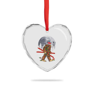 Santa Bigfoot Christmas Heart Crystal Glass Ornament Funny Sasquatch Skiing Snowboard Ski Lover Skier TS10 Print Your Wear