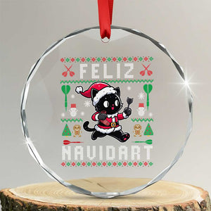 Santa Cat Feliz Navidart Crystal Glass Ornament Funny Dartist Ugly Christmas Gift TS12 Transparent Glass 3'' Circle Print Your Wear