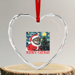 Santa Cat Xmas Heart Crystal Glass Ornament Meowy Catmas Starry Night Christmas Tree TS09 Transparent Glass 3'' Heart Print Your Wear