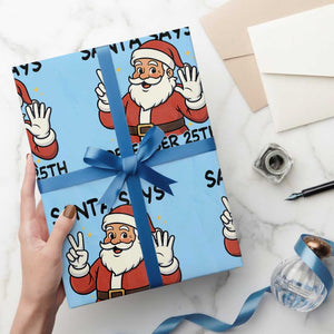 Santa Christmas December 25th Season Wrapping Paper Roll TS14 Light Blue Print Your Wear