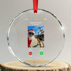 Santa Christmas Meme Crystal Glass Ornament Reindeer Video Call TS14 Transparent Glass 3'' Circle Print Your Wear