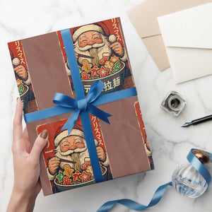 Santa Eating Ramen Noodles Japanese Christmas Wrapping Paper Roll TS11 Mocha Print Your Wear