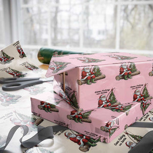 Santa Fishing Chritsmas Wrapping Paper Roll Funny Fisherman Xmas TS14 Light Pink Print Your Wear