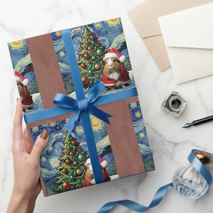 Santa Guinea Pig Starry Night Inspired Wrapping Paper Roll Funny Christmas Gift TS12 Mocha Print Your Wear