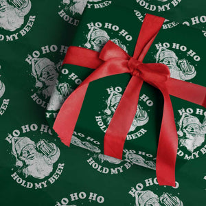Santa Ho Ho Hold My Beer Wrapping Paper Roll Funny Xmas In July Summer Xmas TS10 Green Print Your Wear
