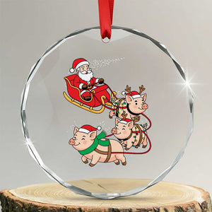 Santa Pig Sleigh Crew Crystal Glass Ornament Funny Christmas Pig Lover Gift TS12 Transparent Glass 3'' Circle Print Your Wear