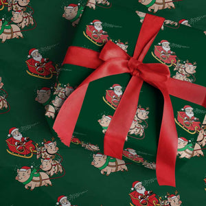 Santa Pig Sleigh Crew Wrapping Paper Roll Funny Christmas Pig Lover Gift TS12 Green Print Your Wear