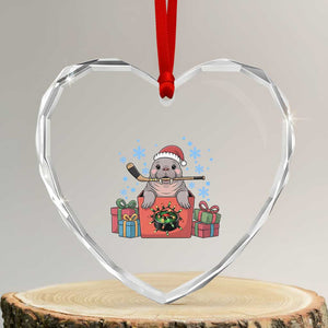 Santa Seal Playing Ice Hockey Heart Crystal Glass Ornament Funny Christmas Gift TS12 Transparent Glass 3'' Heart Print Your Wear