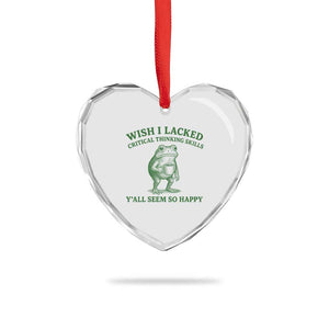 Sarcastic Overthinking Frog Coffee Meme Heart Crystal Glass Ornament Wish I Lacked Critical Thinking Skills Y'all Seem So Happy