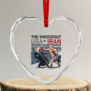 Sarcastic USA vs Iran Knockout Boxing Championship Heart Crystal Glass Ornament Funny Political Satire Fight Night TS02 Transparent Glass 3'' Heart Print Your Wear