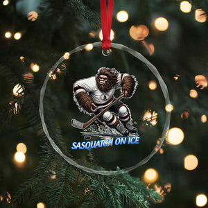 Sasquatch On Ice Crystal Glass Ornament Funny Bigfoot Hockey Player Gift TS12 Print Your Wear