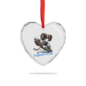 Sasquatch On Ice Heart Crystal Glass Ornament Funny Bigfoot Hockey Player Gift TS12 Print Your Wear