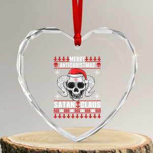Satan Claus Skull Antichristmas Heart Crystal Glass Ornament Dark Humor Holiday 666 Skull and Horns TS02 Transparent Glass 3'' Heart Print Your Wear