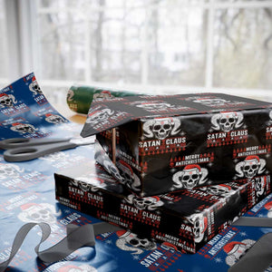 Satan Claus Skull Antichristmas Wrapping Paper Roll Dark Humor Holiday 666 Skull and Horns TS02 Black Print Your Wear