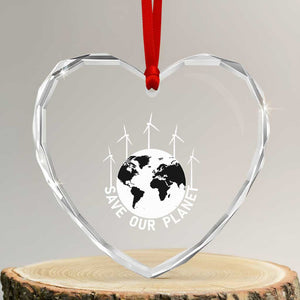 Save Our Planet Heart Crystal Glass Ornament Wind Power Electricity Earth Day 2025 TS02 Transparent Glass 3'' Heart Print Your Wear