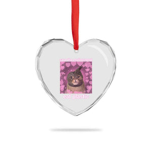 Save The Environment Eat Plastic Heart Crystal Glass Ornament Funny Cute Cat Meme TS14 Print Your Wear