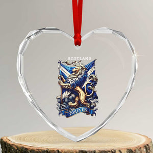 Scotland Forever Majestic Lion Rampant Holding Saltire Flag With Thistles Graphic Heart Crystal Glass Ornament