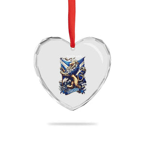 Scotland Forever Majestic Lion Rampant Holding Saltire Flag With Thistles Graphic Heart Crystal Glass Ornament