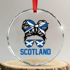 Scotland Messy Bun Hair Saltire Flag Ribbon Bow Crystal Glass Ornament Scottish Pride for Girls Women TS02 Transparent Glass 3'' Circle Print Your Wear