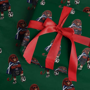 Scotland Rampant Lion Soccer Fan Wrapping Paper Roll Scottish Pride Red Lion in Kilt with Sunglasses Football