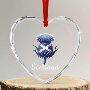 Scotland Thistle Floral Emblem Saltire Flag Heart Crystal Glass Ornament Patriotic Scottish Heritage