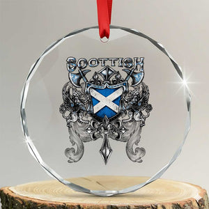 Scottish Heritage Crest Gothic Crystal Glass Ornament Medieval Flag and Sword Celtic Pride TS02 Transparent Glass 3'' Circle Print Your Wear