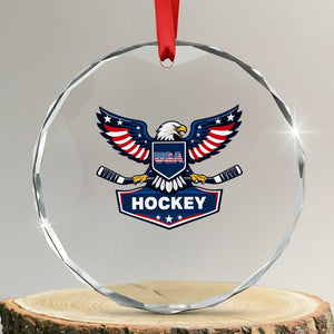 Screaming American Eagle Hockey Pride Graphic Crystal Glass Ornament Proud USA Ice Sticks Sports Fan TS02 Transparent Glass 3'' Circle Print Your Wear