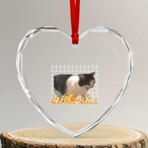 Screaming Cat Meme Heart Crystal Glass Ornament Funny Internet Gen Z Cat Lover TS14 Transparent Glass 3'' Heart Print Your Wear