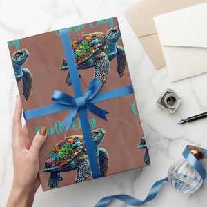 Sea Turtle Earth Day Wrapping Paper Roll Save The Earth TS02 Mocha Print Your Wear