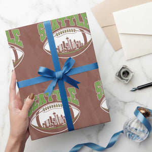 Seattle City Skyline Football Graphic Wrapping Paper Roll Sports Fan Game Day Pride TS02 Mocha Print Your Wear