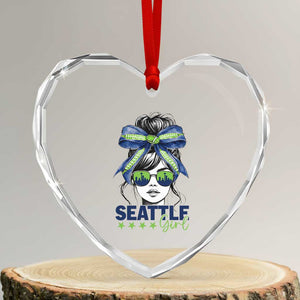 Seattle Girl Heart Crystal Glass Ornament Funny Sport Fan Game Day Messy Bun TS11 Transparent Glass 3'' Heart Print Your Wear