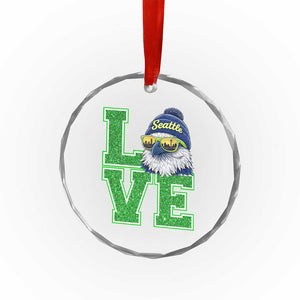 Seattle LOVE Hawk Graphic Crystal Glass Ornament Blue and Green Game Day Sports Fan TS02 Print Your Wear