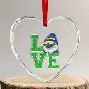 Seattle LOVE Hawk Graphic Heart Crystal Glass Ornament Blue and Green Game Day Sports Fan TS02 Transparent Glass 3'' Heart Print Your Wear
