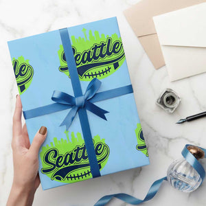 Seattle Pride Skyline Football Lover Wrapping Paper Roll Game Day Sports Fan TS02 Light Blue Print Your Wear