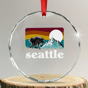 Seattle WA Mountains Jimothy the Raccoon Graphic Crystal Glass Ornament Retro Vintage Sunset Viral Trash Panda Feral Legend