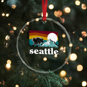 Seattle WA Mountains Jimothy the Raccoon Graphic Crystal Glass Ornament Retro Vintage Sunset Viral Trash Panda Feral Legend