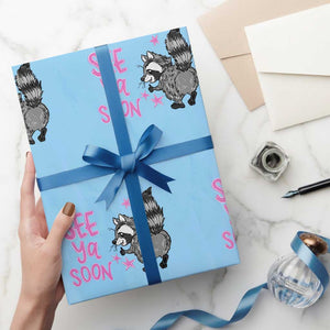 See Ya Soon Raccoon Wrapping Paper Roll Funny Last Day Of School TS14 Light Blue Print Your Wear
