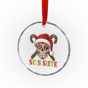 Seis Siete Christmas Meme Crystal Glass Ornament Sugar Skull 67 Santa Hat Candy Canes TS02 Print Your Wear