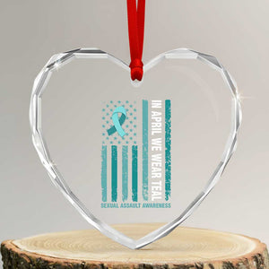 Sexual Assault Awareness American Flag Heart Crystal Glass Ornament In April We Wear Teal Ribbon TS14 Transparent Glass 3'' Heart Print Your Wear