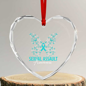 Sexual Assault Awareness Butterfly Ribbon Heart Crystal Glass Ornament TS14 Transparent Glass 3'' Heart Print Your Wear