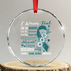 Sexual Assault Awareness Crystal Glass Ornament Teal Ribbon Flower TS14 Transparent Glass 3'' Circle Print Your Wear