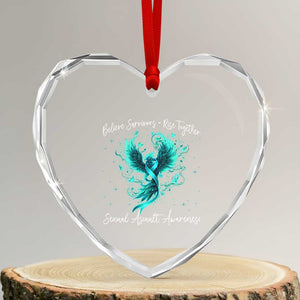 Sexual Assault Awareness Heart Crystal Glass Ornament Phoenix Bird Reborn Rising Born Again Firebird Teal Ribbon TS10 Transparent Glass 3'' Heart Print Your Wear