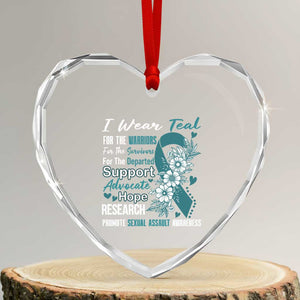 Sexual Assault Awareness Heart Crystal Glass Ornament Teal Ribbon Flower TS14 Transparent Glass 3'' Heart Print Your Wear